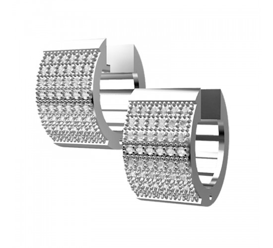 Brinco argola media zirconia cristal vazado atras, 9x3mm, Prata. 350980