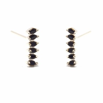 Brinco 6 navetes lado a lado zirconia negra. 6mm, prata. 351040