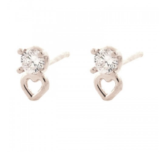 Brinco solitario zirconia cristal com coracao vazado, prata. 351424