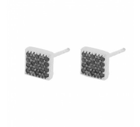 Brinco chuveiro quadrado zirconia negra. 6.5x6.5mm, prata. 351597