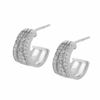 Brinco meia argola triangular zirconia cristal, 12x7mm, Prata. 351622