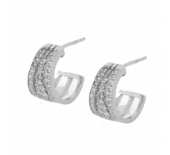 Brinco meia argola triangular zirconia cristal, 12x7mm, Prata. 351622