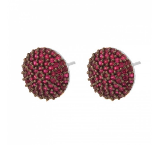 Brinco redondo cravejado zirconia vermelha. 10mm, prata. 351639