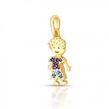 Pingente mini menino camiseta zirconia vermelha e shorts zirconia azul. 161658