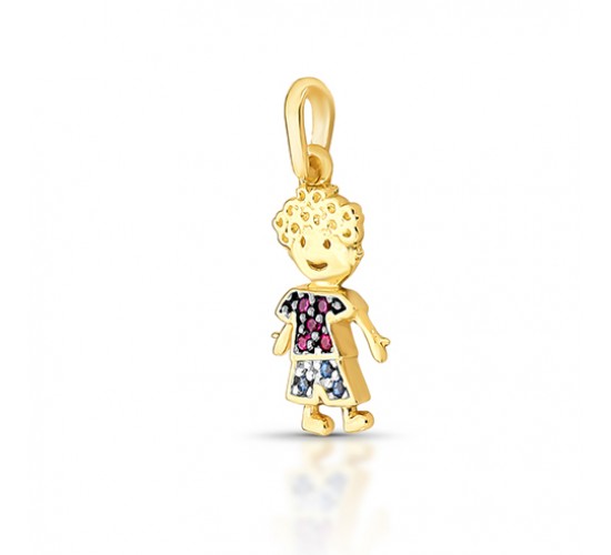 Pingente mini menino camiseta zirconia vermelha e shorts zirconia azul. 161658