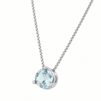 Colar ponto de luz redondo zirconia azul agua marinha 5mm, prata. 360090