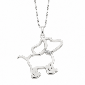 Colar cachorro vazado liso com coleira zirconia cristal. 12x16mm, prata. 360949