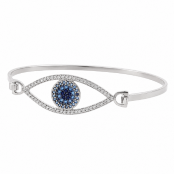 Bracelete olho grego zirconia azul e negra no centro e cristal em volta, Prata. 361201