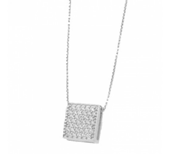 Colar chuveiro quadrado zirconia cristal. 3x4mm, prata. 361832