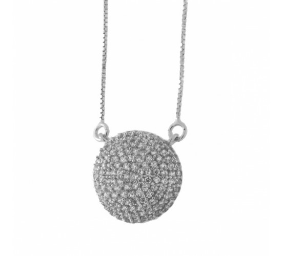 Colar redondo cravejado zirconia cristal. 10mm, prata. 361876