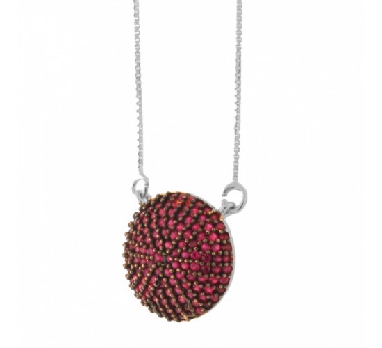 Colar redondo cravejado zirconia vermelha. 10mm, prata. 361878