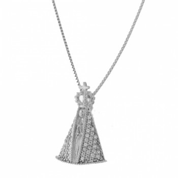 Colar Nossa Senhora Aparecida media com manto zirconia cristal, Prata.  361891