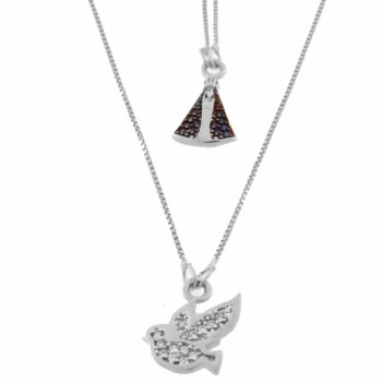 Escapulario N.Sra aparecida zirconia azul e divino zirconia cristal, Prata. 361902