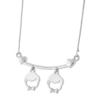 Colar canga com 2 meninos pendurados detalhe zirconia cristal, 11x25mm, Prata. 361905