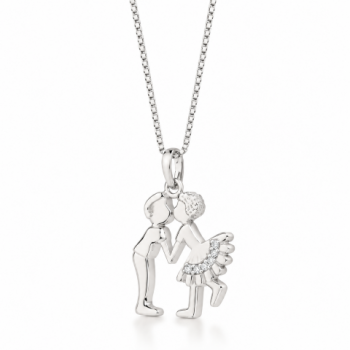 Colar casal de namorados zirconia cristal no vestido. 12x11mm, prata. 362015 Colar casal de namorados zirconia cristal no vestido. 12x11mm, prata. 362015