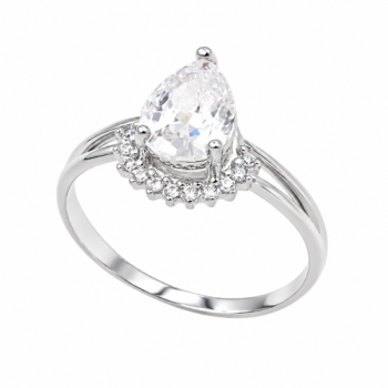 Anel gota cristal zirconia branca embaixo, Prata. 3430080