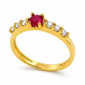 Anel solitario 4mm vermelho zirconia cristal 2mm nas laterais. 141338