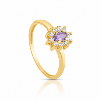 Anel oval lilas 10mm com zirconia cristal em volta. 1435573