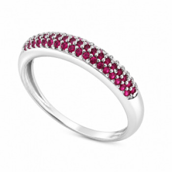 Anel pave fino zirconia vermelha, prata. 340397