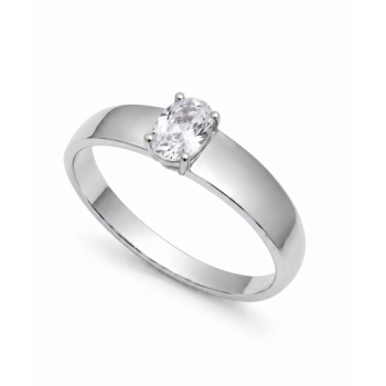 Anel solitario pedra cristal oval 5x2mm, aro liso. 3415540