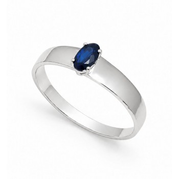 Anel solitario pedra azul safira oval 5x2mm, aro liso. 3415542