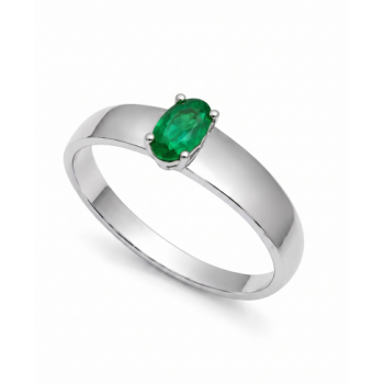 Anel solitario pedra verde esmeralda oval 5x2mm, aro liso. 3415548