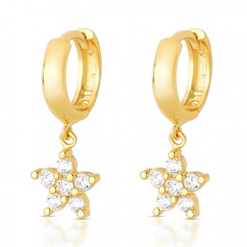 Brinco argola menor lisa com flor cristal pendural. 1535370