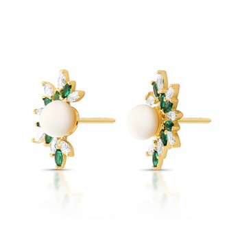 Brinco navete cristal e verde esmeralda com perola 6mm. 1535458 Brinco navete cristal e verde esmeralda com perola 6mm. 1535458