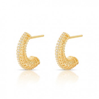 Brinco meia argola vazada 18MM com fiode zirconia no centro. 1535530