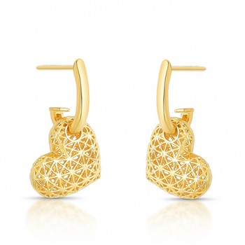 Brinco coração diamantado todo vazado 18x12mm, haste lisa. 153556