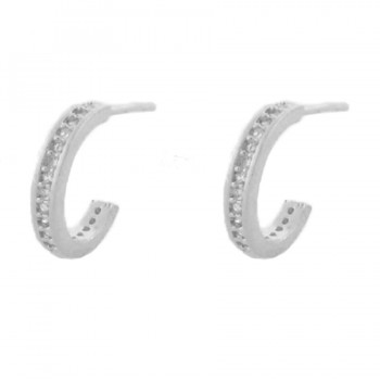 Brinco meia argola zirconia cristal, prata. 350017