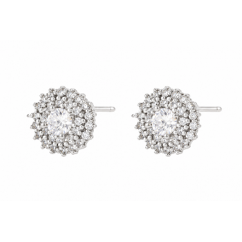 Brinco chuveiro redondo pedra maior cristal com zirconia cristal em volta. 5mm, prata. 350830 Brinco chuveiro redondo pedra maior cristal com zirconia cristal em volta. 5mm, prata. 350830