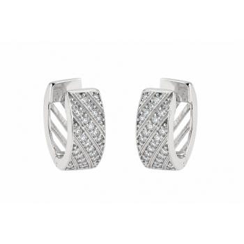 Brinco argola media zirconia cristal diagonal vazado atras. 9mm, prata. 350952