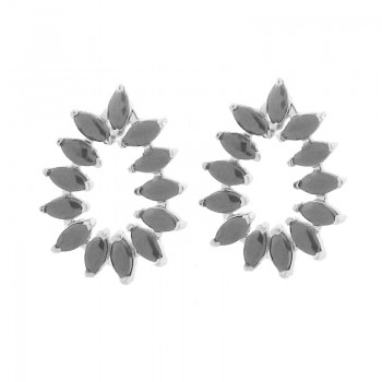 Brinco gota menor com navete negro. 15x11mm, prata. 351096