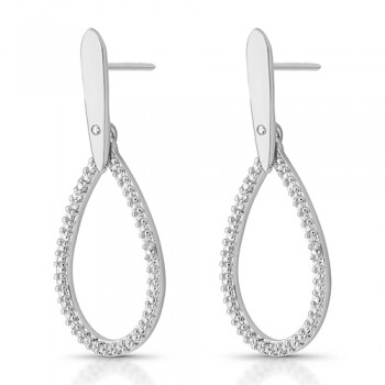 Brinco haste lisa gota pendurada zirconia cristal. 33x14.5mm, prata. 351379