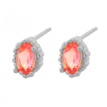 Brinco pedra oval rosa claro, Prata. 351532