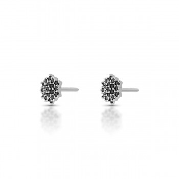 Brinco chuveiro 6 lados zirconia negra. 6mm, prata. 351620