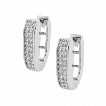 Brinco argola retangular zirconia cristal, vazado atras. 9.5mm, prata. 351624