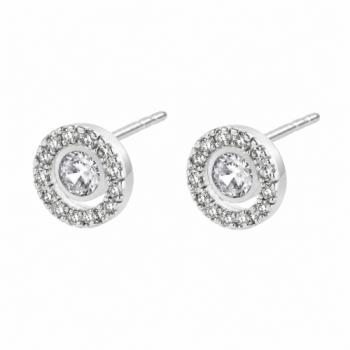 Brinco circulo vazado zirconia cristal com zirconia maior cristal no centro. 8mm, prata. 351665 Brinco circulo vazado zirconia cristal com zirconia maior cristal no centro. 8mm, prata. 351665