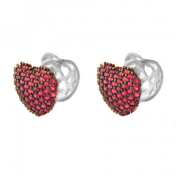 Brinco argola maior de coração zirconia vermelha, vazado atras. 12x12mm, prata. 3519779