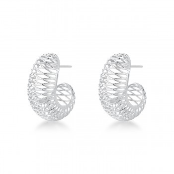 Brinco meia argola larga toda vazada. 24x11.5mm, prata. 352053