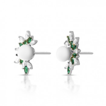 Brinco navete cristal e verde esmeralda com perola 6mm. 3535458 Brinco navete cristal e verde esmeralda com perola 6mm. 3535458