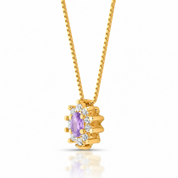 Colar oval lilas 10mm com zirconia em volta, 45cm. 1635573