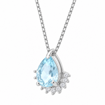 Colar gota azul claro zirconia cristal embaixo, Prata. 360050