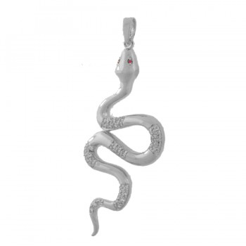 Pingente cobra intercalada lisa e zirconia cristal, Prata. 360884