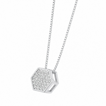 Colar chuveiro sextavado zirconia cristal. 2x3mm, prata. 361156