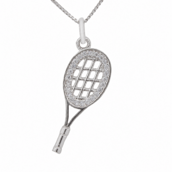 Colar raquete de tenis com zirconia cristal em volta. 17mm, prata. 361181