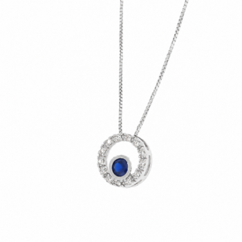 Colar redondo vazado com zirconia azul no centro e cristal em volta. 5mm, prata. 361945 Colar redondo vazado com zirconia azul no centro e cristal em volta. 5mm, prata. 361945