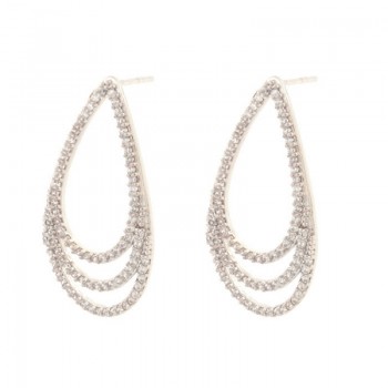 Brinco gota vazada tres fios zirconia cristal. 14x11mm, prata. 351295