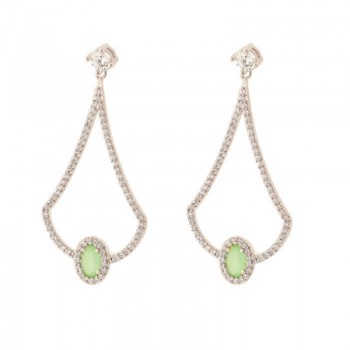 Brinco grande vazado com pedra cor verde paraiba. 36x17mm, prata. 351296